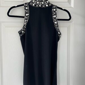 INC International- black, mock-neck beaded & embroidered sleeveless sweater